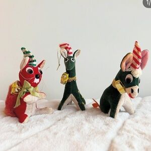 Three RARE Mid Century plush Christmas animals